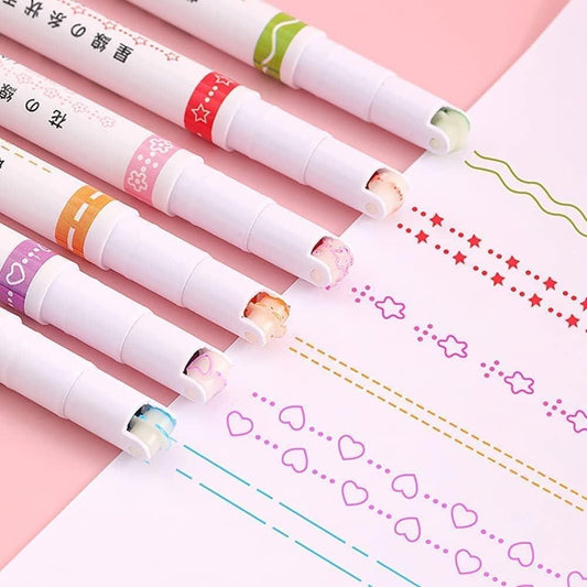 Set of 6 Linear Roller Color Pens Highlighters